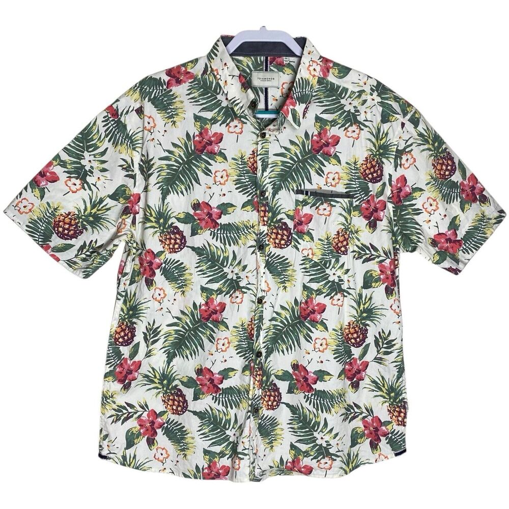 7 Diamonds Hawaiian Shirt Mens 2XL Button Down Pineapple Tropical Preppy Beach